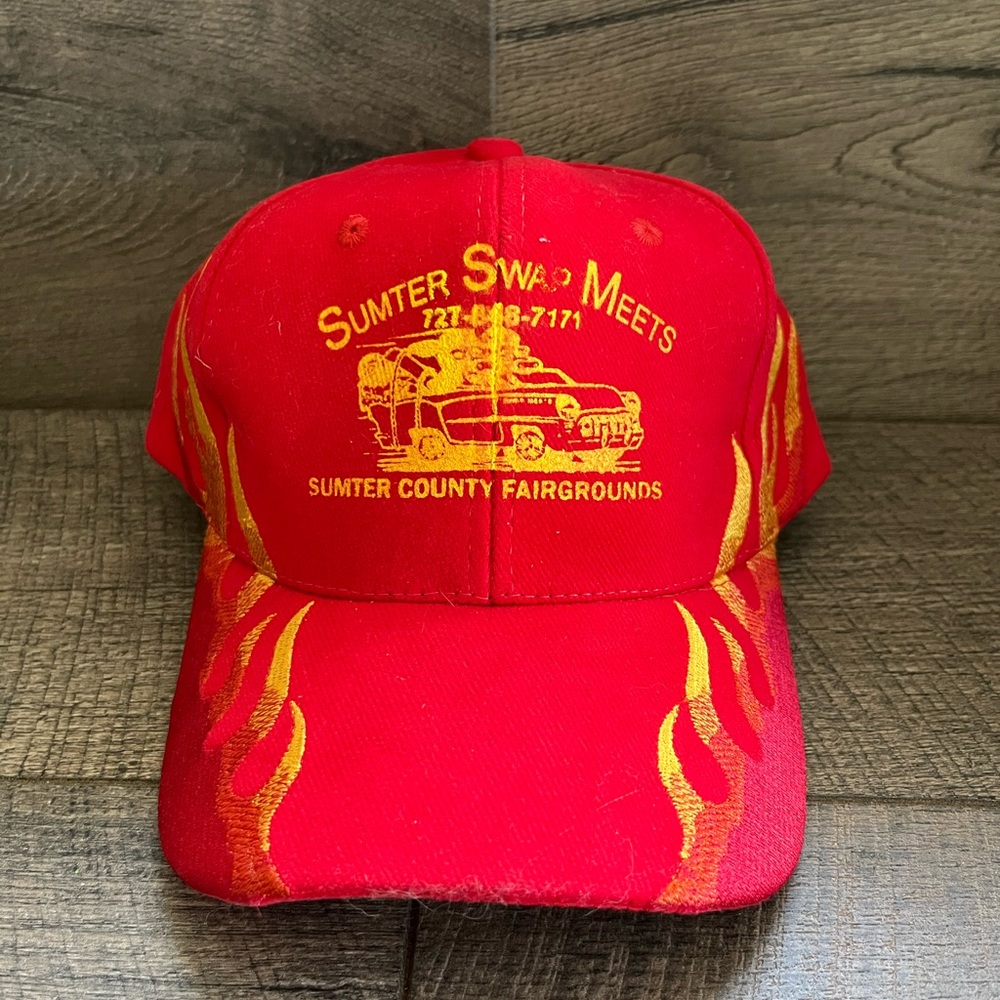 Sumter Swap Meets Hat Snapback Cap County Fairgrounds Flea Red Flames Vintage